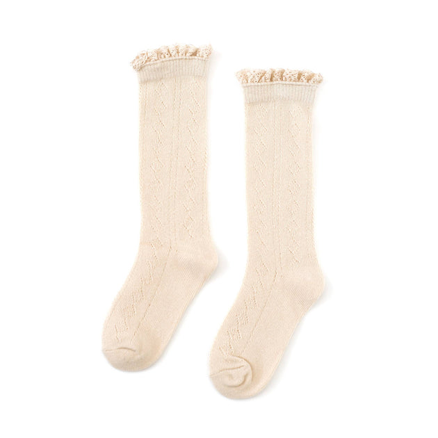 LIttle Stocking Co. Cable Knit Tights - Heather Ivory – Little