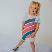 Short Sleeve Short Ruffle Rag Romper - 'Big Ol Rainbow'