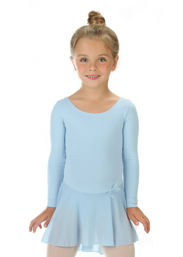 Elowel Kids Girls Ruffle Long Sleeve Skirted Leotard - Light blue