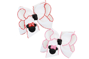 EMBROIDERED FIGURE ON CROCHET EDGE BOWS