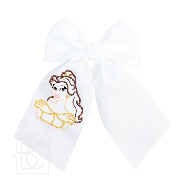 PRINCESS EMBROIDERED BOW W/ TAILS ON ALLIGATOR CLIP