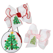 EMBROIDERED CHRISTMAS TREE CROCHET EDGE BOWS