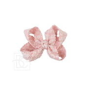 SCALLOPED LACE FLOWER BOW W/ KNOT ON ALLIGATOR CLIP