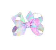 TYE DYE BOWS: 5.5" XL. TIE DYED BOW W/ KNOT ON ALLIGATOR CLIP