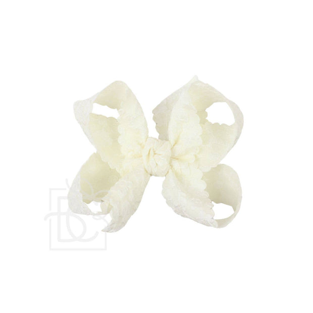 SCALLOPED LACE FLOWER BOW W/ KNOT ON ALLIGATOR CLIP