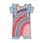 Short Sleeve Short Ruffle Rag Romper - 'Big Ol Rainbow'